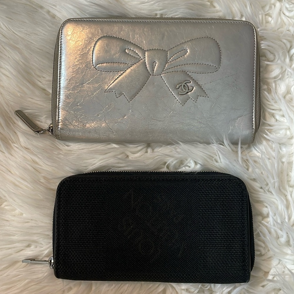 Authentic Chanel Big Silver Wallet & Louis Vuitton Black Damier Wallet Preowned